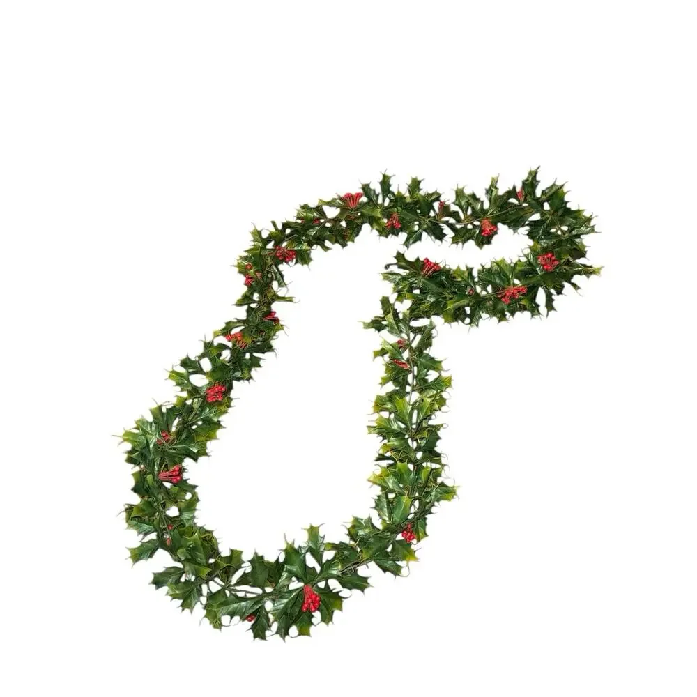Vintage Artificial Holly Garland Red‎ Berries Christmas Holiday Greenery 6 Feet